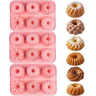 XVZZGNTH Mini Gugelhupfform Silikon, 3 Stück Silikon Backform Antihaft für Mini Kuchen & Muffins, Gugelhupf Backform Hitzebeständig, Backform Silikon für Backofen, Silikonformen Backen