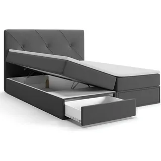 Boxspringbett mit Bettkästen BONI Bett mit Stauraum Schubladen Topper Kopfteil (160 x 200 cm, Dunkelgrau - SWING 19) - Dunkelgrau