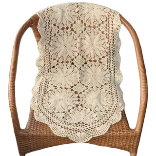 Yizunnu Tischläufer, handgefertigt, oval, Baumwolle, Spitze, Beige, 50 x 100 cm