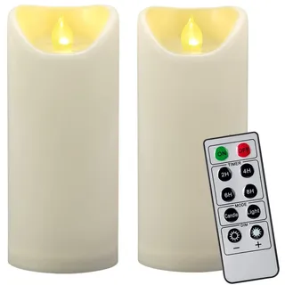 LED-Stumpenkerzen, 7 Zoll, wasserdicht, flammenlos, mit Fernbedienung und Timer, große flackernde elektrische künstliche Kunststoffkerzen für die Dekoration von Außenterrassen, Kaminen, 2 Stück