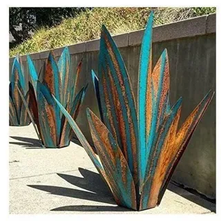 Metall-Gartendekorationen - Agave - Rustikale Metallskulptur 27 cm 9 Bl?tter (orange blau) - Orange, Blau