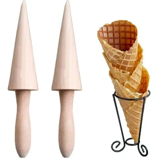 Famanu Kegel-Form Holz Waffel - Selbstgemachte Waffeln und Eisbecher - 2 Stück - Braun
