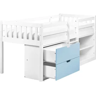 BELIANI Kinderbett Weiß u. Blau Gummibaumholz mit Lattenrost 90x200 cm Schubladen Regalsystem Modern Kinderzimmer Jugendbett Einzelbett Hochbett - Weiß, Blau