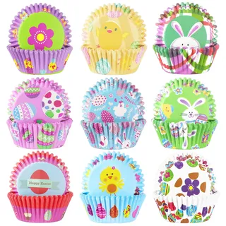 SANNIX 450 Stück Oster-Cupcake-Förmchen, Hasen-Küken-Ei-Backförmchen, Cupcake-Förmchen, Muffin-Förmchen für Ostern, Frühling, Geburtstagsparty, Süßigkeiten, Kuchendekorationen, Zubehör (9 Designs)