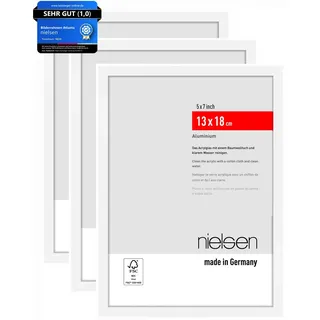 nielsen Bilderrahmen, 13 x 18 cm (3er Set), Aluminium, Weiß matt, Fotorahmen zum Auftstellen im Hoch- & Querformat, bruchsicheres Kunstglas, Atlanta