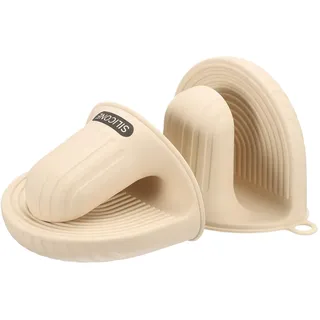 QUARKZMAN 2 Stück Silikon Ofenhandschuhe, hitzebeständige Mini Ofenhandschuhe Silikon Topflappen Mini Finger Schutz Kochen Pinch Grips für Air Fryer Küche Kochen & Backen, Beige