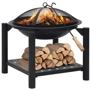 vidaXL Feuerschale mit Schürhaken 54x54x55 cm Stahl - Schwarz