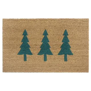 HANSE HOME Kokos Fußmatte Weihnachten für Innen - Schmutzfangmatte Natur, Kokosmatte Weihnachtsbäume Grün, Fußabtreter rutschfest für Flur, Eingangsbereich - 45x75cm