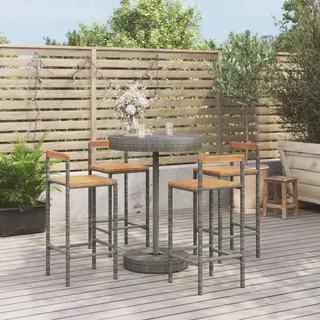 The Living Store 5-tlg. Gartenbar-Set Grau Poly Rattan & Massivholz Akazie - Grau