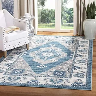 SAFAVIEH Traditionell Teppich für Wohnzimmer, Esszimmer, Schlafzimmer - Madison Collection, Kurzer Flor, Türkis und Grau, 122 X 183 cm