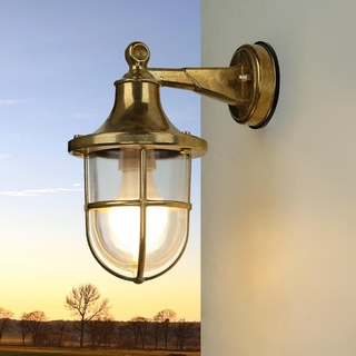 Licht-Erlebnisse Wandlampe Messing, Außenleuchte Maritim, Schiffslampe, Rustikal, nostalgisch, IP64, H:27 cm, E27, Außenbeleuchtung Garten, Außen Wandlampe Balkon