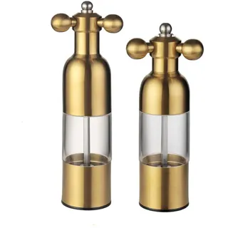 NJZYB Salz- und Pfeffermühle, manueller Edelstahl-Wasserhahn, Salzstreuer, Mühle mit Griff, nachfüllbar, verstellbare Grobheit, für Zuhause, Restaurant, Grill, Gold, 2 Stück