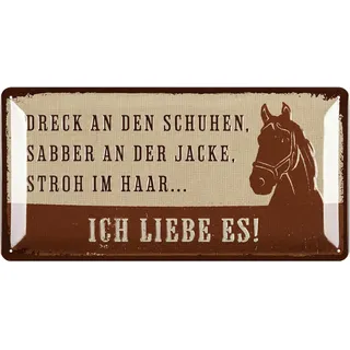 LANOLU Retro Blechschild - Pferde Schild - Geschenke für Pferdeliebhaber und Reiter - Boxenschilder mit Spruch - Poster Pferde Deko, vintage Metallschild, 17x34cm
