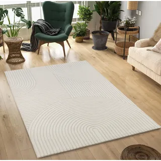 Mia's Teppiche Theo - moderner Kurzflor mit Hoch-Tief-Effekt, 3D Effekt, hohe Flordichte, weich, Panglao Design, Creme, 140 x 200 cm