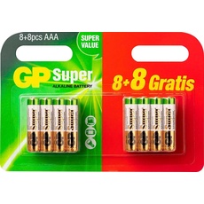 GP Batteries Batterie »16 Stück (8+8) AAA Micro Super Alkaline, 1,5V«, 1,5 V, (Spar-Set, 16 St.), bunt