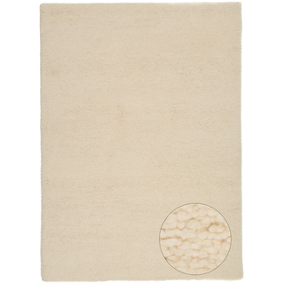 Wollteppich THEKO "Hadj Uni, handgeknüpft" Gr. 31, beige (natur weiß), B:90cm H:25mm L:160cm, Wolle, Teppiche, Wollteppich, echter Berber Teppich, reine Wolle, meliert, auch in rund, Wohnzimmer