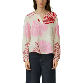 Langarmbluse S.OLIVER BLACK LABEL, Damen, Gr. 44, grau aop, Web, Obermaterial: 100% Viskose, bedruckt, geblümt, gemustert, bequem hüftbedeckend, Rundhals, Blusen Langarmbluse, mit floralem Muster