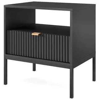 Feldmann-Wohnen Nachtkonsole Nova Schwarz 54 / 39 / 56 cm , Schwarz, Goldfarben , Holzwerkstoff , 1 Schubladen , 54x56x39 cm , Schlafzimmer, Nachtkästchen