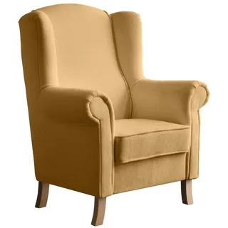 Beautysofa Ohrensessel Leonardo gelb boucle-stoff , Bernsteinfarben , Holz , 88x118x86 cm , Wohnzimmer, Sessel, Ohrensessel