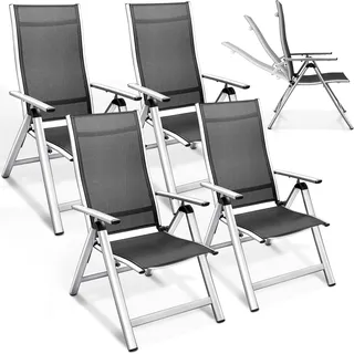 tillvex Gartenstuhl Premium 4 Stück Silber klappbar aus Aluminium | Hochlehner mit Armlehnen | Klappstuhl verstellbar | Klappsessel Balkon Garten Terrasse - Silber
