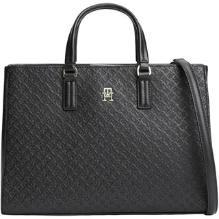 Tommy Hilfiger Damen Th Daily Satchel Mono Aw0aw18418 Ranzen, Black (Black)