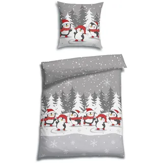 Florella Bettwäsche , Hellgrau , Textil , Pinguin , 135x200 cm , pflegeleicht, atmungsaktiv, hautfreundlich, angenehm wärmend, schadstoffgeprüft , Heimtextilien, Bettwäsche & Leintücher, Bettwäsche, Flanell-Bettwäsche