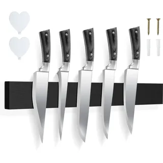 Messerblock Magnetisch 40 cm, Magnetleiste Messer aus Holz mit Supermagneten Und 2 Haken, Messerblock ohne Messer, Küchenutensilien & Werkzeug Organizer (Schwarz)