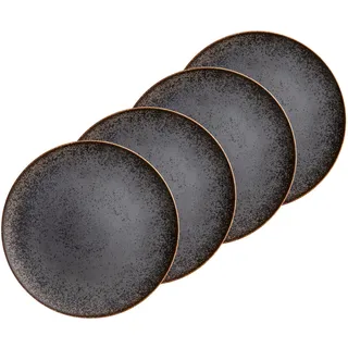 Mäser Tellerset , Braun, Schwarz , Keramik , 4-teilig , rund , Geschirr, Teller, Teller-Sets
