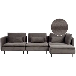 BELIANI 3-Sitzer Ecksofa Dunkelbraun Stoffbezug Cord Modular mit Chaiselongue Linksseitig L-Form Kissen Schlanke Armlehnen Modern Wohnzimmer Modulsofa - Braun