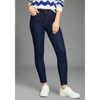 Slim-fit-Jeans KANGAROOS "CROPPED HIGH WAIST SLIM FIT", Damen, Gr. 32, N-Gr, blau (rinsed), Denim/Jeans, , clean, Basic, extraeng knöchellang, Jeans Slim-fit-Jeans, schmale Passform, Röhrenjeans, trendige Used-Waschung