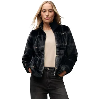 Street One Damen 2117056 Karierte Fake Fur Jacke, Black, 40