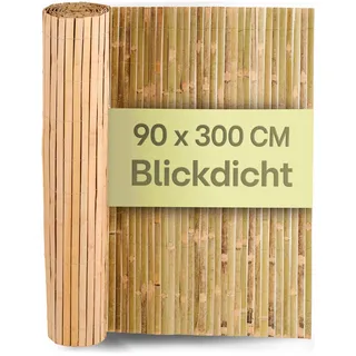 Praknu Balkon Sichtschutz Holz 90 x 300cm - FSC® Zertifizierter Bambus - Einsetzbar Im Innen Und Außenbereich - Zaun Sichtschutz für Balkon & Garten - Bambus Sichtschutz Zaun