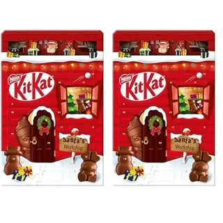 NESTLÉ KITKAT Adventskalender Schokolade mit 3D-Effekt, Weihnachtskalender mit 24 Schokoladenfiguren und Kugeln mit Knusperstückchen, 2er Pack (1 x 208g)