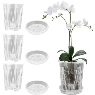 3 Stück Kunststoff Orchideentöpfe, 1.3L Transparent Orchideentopf