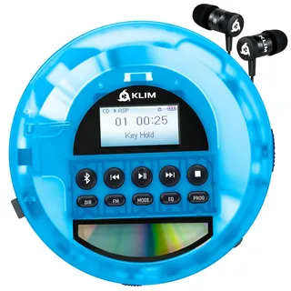 KLIM Nomad Transparent Blau - tragbarer CD-Player Walkman mit ausdauerndem Akku - inklusive Kopfhörer - MP3 Player - TF-Karte, FM Radio, Bluetooth, AUX - ideal für Zuhause und Auto
