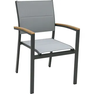 Garden Pleasure Stapelstuhl Silea Aluminium mit Armlehnen Grau-Schwarz 4er Set
