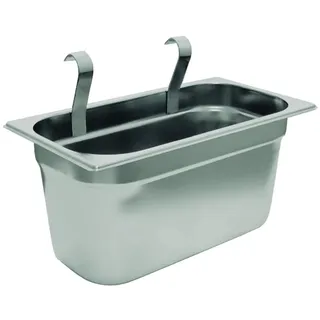 APS 11978 Bestecksammler GN 1/3, Edelstahl, 32,5 x 17,6 cm, Höhe 15 cm, Zwei Haken zum Einhängen