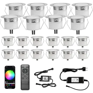 GEYUEYA Home 20er Set Bodenstrahler Außen RGB + Warmweiß LED, WIFI Bodeneinbaustrahler Aussen, IP67 Wasserdicht, DC12V, Ø31mm, LED Bodenleuchten Außen, Terrassenbeleuchtung, Alexa Google Home