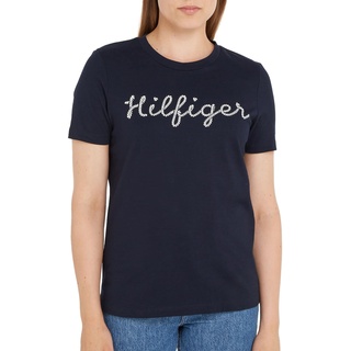 Tommy Hilfiger Damen T-Shirt Kurzarm Rope Puff Print Rundhalsausschnitt, Blau (Desert Sky), XXS