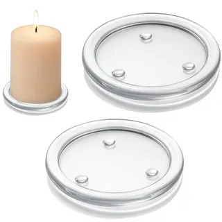 Kerzenteller Glas 10cm, 2 Stück Rund Kerzenständer Glas Transparent Kerzenuntersetzer, Klar Glasuntersetzer Glass Glasteller Klein für Kerzen Untersetzer Hochzeit Party Küche Esszimmer Heimdekoration