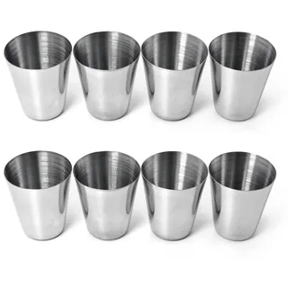 Ganzoo Shot-Becher 25ml aus Edelstahl, 8er Set silber, bruchsichere Trinkbecher, spülmaschinenfest und rostfrei, geschmacksneutral, lebensmittelecht, für Schnaps, Likör, Espresso und Feierabendrunde