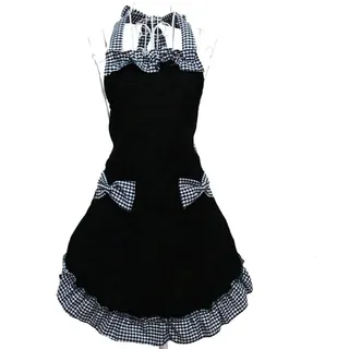 HANERDUN Kochschürze Frauen Damen Schürze Küchenschürze Schwarz Verstellbar Petticoat mit zwei Taschen Bowknot Schleife für Kochen Backen Grillen Geschenk Idee