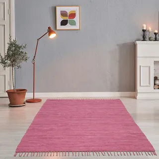 Teppich THEKO "Happy Cotton Fleckerl, handgewebt" Gr. 5, lila (beere), B:120cm H:5mm L:180cm, Baumwolle, Teppiche, Teppich, Flachgewebe, reine Baumwolle, meliert, mit Fransen, auch als Läufer, Topseller