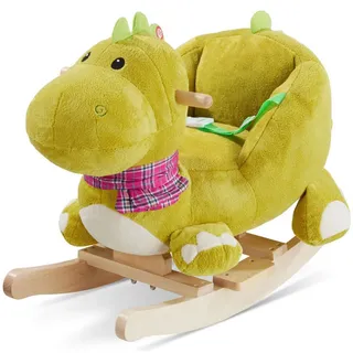 Tectake Schaukeltier Dinosaurier, massive Holzkufen, ab 12 Monaten geeignet, grün , Grün , Textil , 35x50x70 cm , Ce , Spielzeug, Schaukeltiere