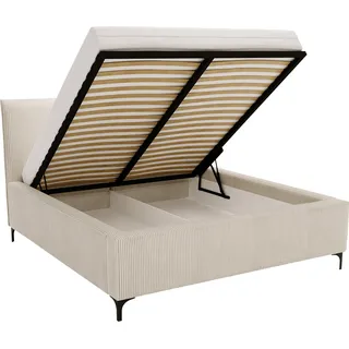 MIRJAN24 Polsterbett Leon Cord, Doppelbett mit Bettkasten, Ehebett, Gasdruckfeder, Lattenrost (Farbe: Poso 14, Größe: 200x200 cm) - Grün