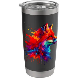 Farbenfrohe Splash Art Rotfuchs Füchse Doppelwandiger Edelstahl-Thermobecher
