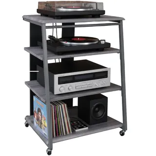 Relaxdays Hifi Rack, 4 Ebenen, für Plattenspieler, Steroanlage, Eisen & MDF, HxBxT: 78x61x52 cm, Multimediaregal, grau