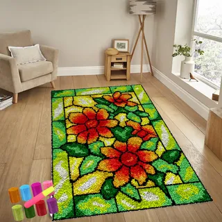 Knüpfteppich Zum Selber Knüpfen-Sets Groß Latch Hook Rug, Handarbeit Selbst Knüpfen Set, Vorgedrucktes Muster Leinwand Teppich Stickerei Handwerk Für Erwachsene Handarbeiten Diy Teppich 55 x 75 cm