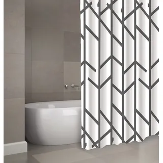 MSV Cotexsa by Premium Anti-Schimmel Textil Duschvorhang - Anti-Bakteriell, waschbar, 100% wasserdicht, mit 12 Duschvorhangringen - Polyester, „Tree“ Weiß, Anthrazit 180x200cm – Made in Spain