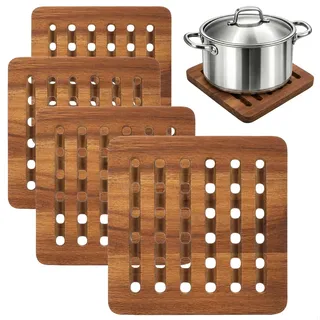 com-four® 4X Topfuntersetzer aus Akazienholz - langlebige Unterlagen für Töpfe, Pfannen, Auflaufformen und Teller - Holz-Untersetzer - Untersatz als Hitzeschutz (4X Akazie - eckig)